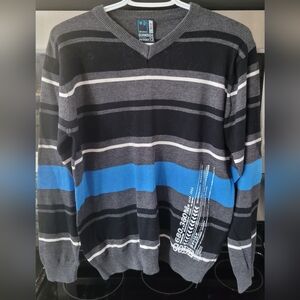 Urban Pipeline V-Neck Sweater - Black, Gray, and Blue